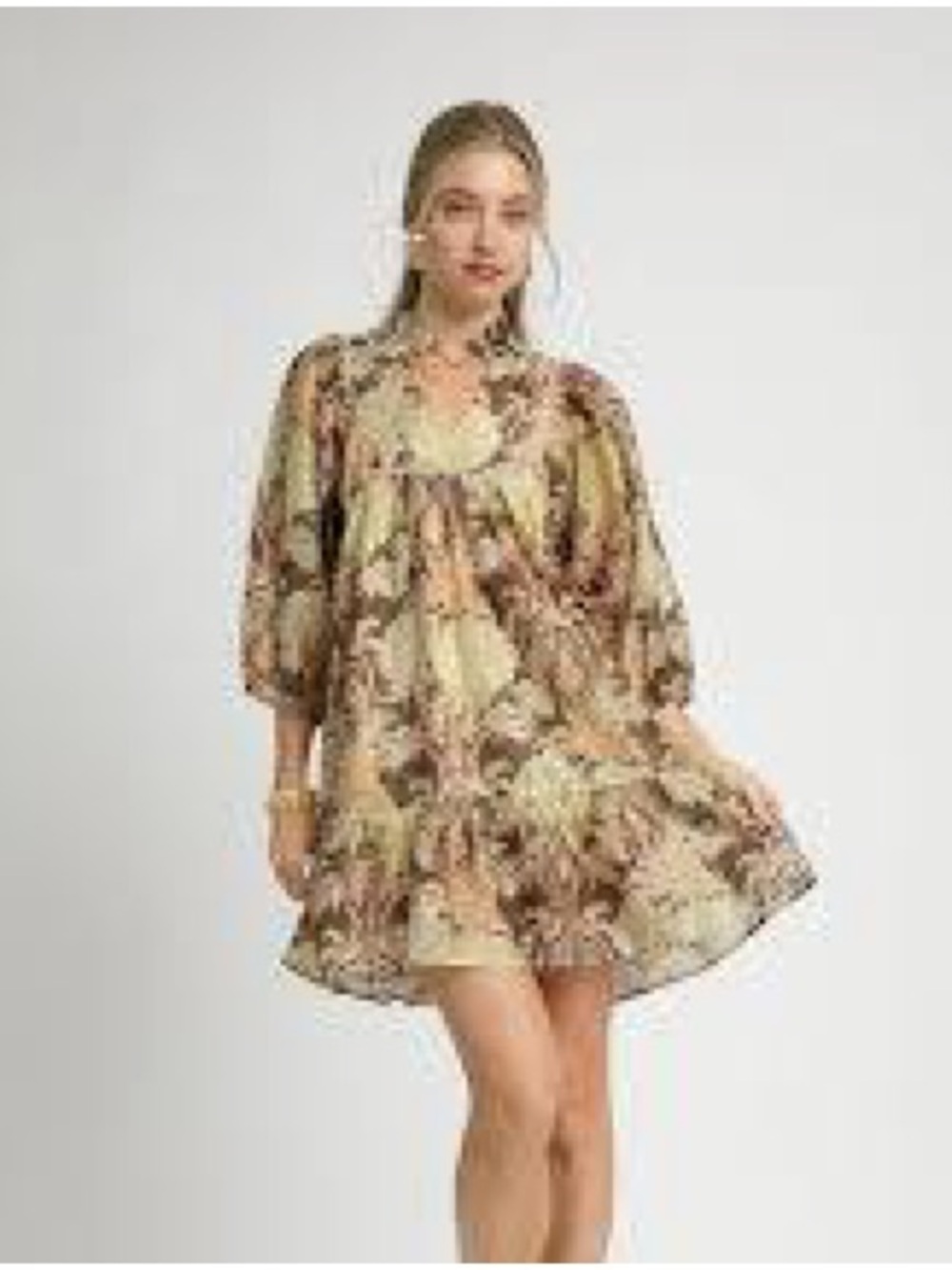 Umgee Beige Floral Print Tiered Mini Dress